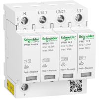 SCHNEIDER Pārsprieguma novadītājs A9L16482 Acti9 iPRD1 12.5r 3P+N 20/50kA Tips 1+2