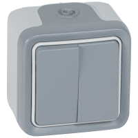 LEGRAND Dubultpārslēdzis 069715 v/a 10A 250V IP55/IK07 pelēks PLEXO