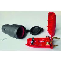 PROTEC Kabeļu rozete 05106701 Schuko 250V, 16A, IP44, 3x0,75 līdz 2,5 mm²,gumijas, ar vāciņu, melna 05106701