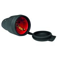 PROTEC Kabeļu rozete 05106701 Schuko 250V, 16A, IP44, 3x0,75 līdz 2,5 mm²,gumijas, ar vāciņu, melna 05106701
