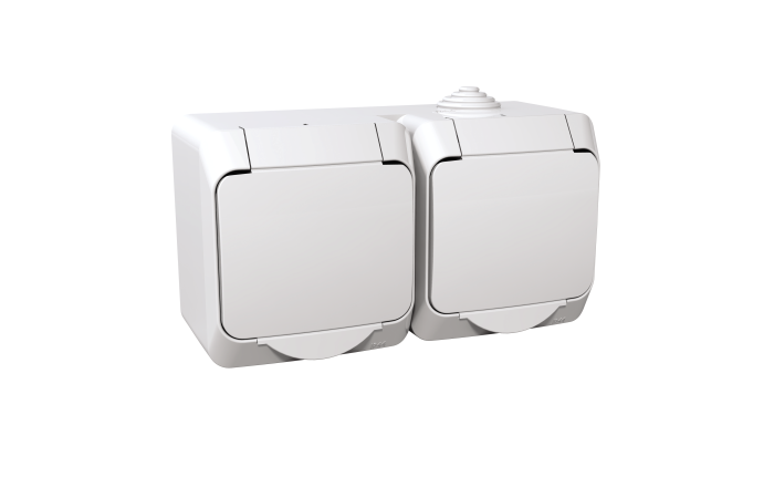 SCHNEIDER Rozete WDE000523 Cedar Plus 2-vietīga ar zemējuma spaili IP44, balta, virsapmetuma