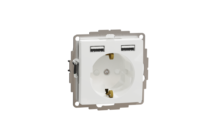 SCHNEIDER Rozete SDD111052 Sedna ar zem., 2X USB, balta
