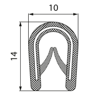 Apmales aizsargājoša lente 1-2mm platai malai (14mm dziļums , 10mm biezums) 10m rullī