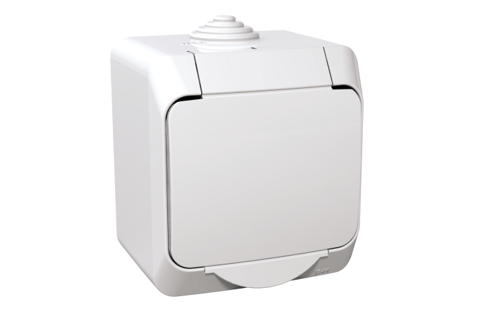SCHNEIDER Rozete WDE000541 Cedar Plus 1-vietīga ar zemējuma spaili IP54, balta, virsapmetuma